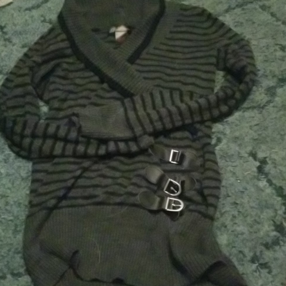 Black grey striped jj basics cowl neck sweater